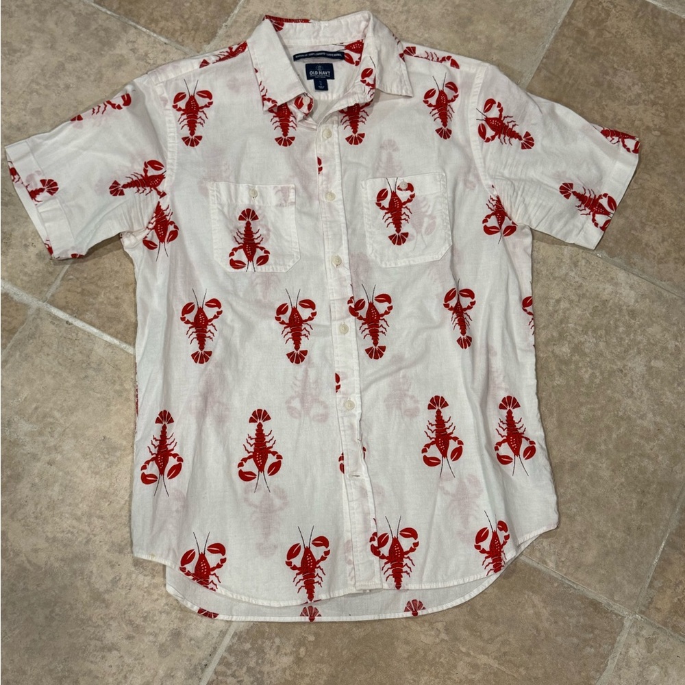 Men's White and Red Lobster Print Shirt